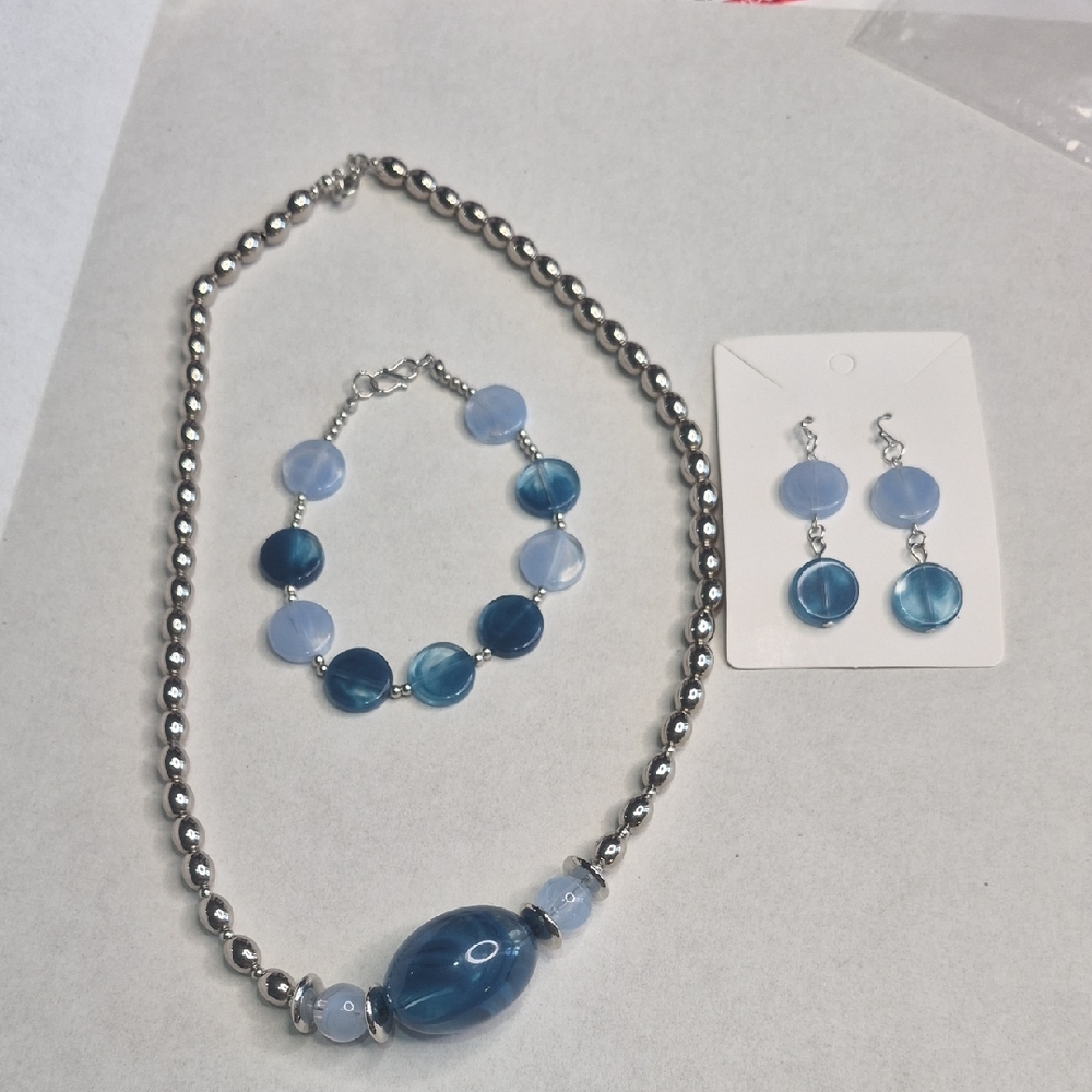 🚨Blue Bead Necklace, Bracelet & Earring Jewelry Set
